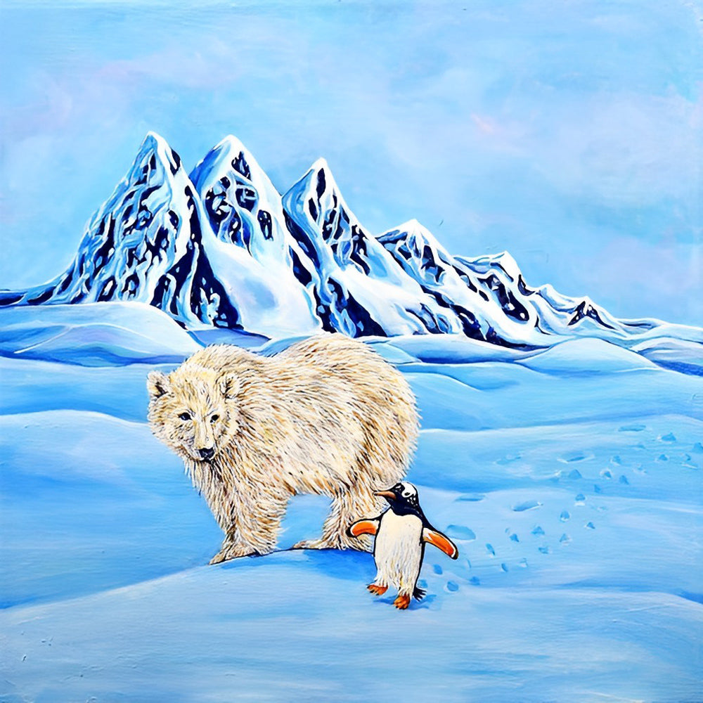 Cartoon Ijsbeer en Pinguïn Diamond Painting