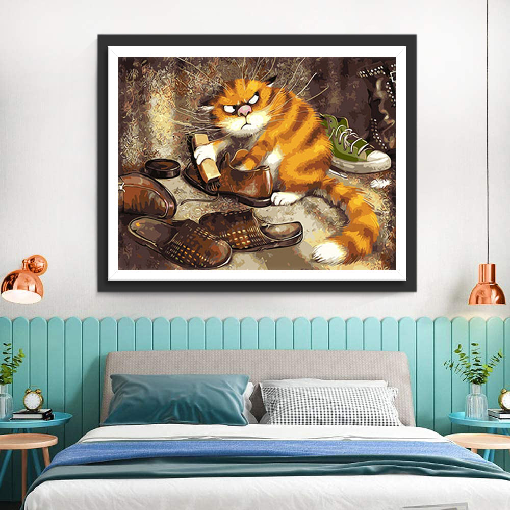 Cartoon Kat die Schoenen Poetst Diamond Painting