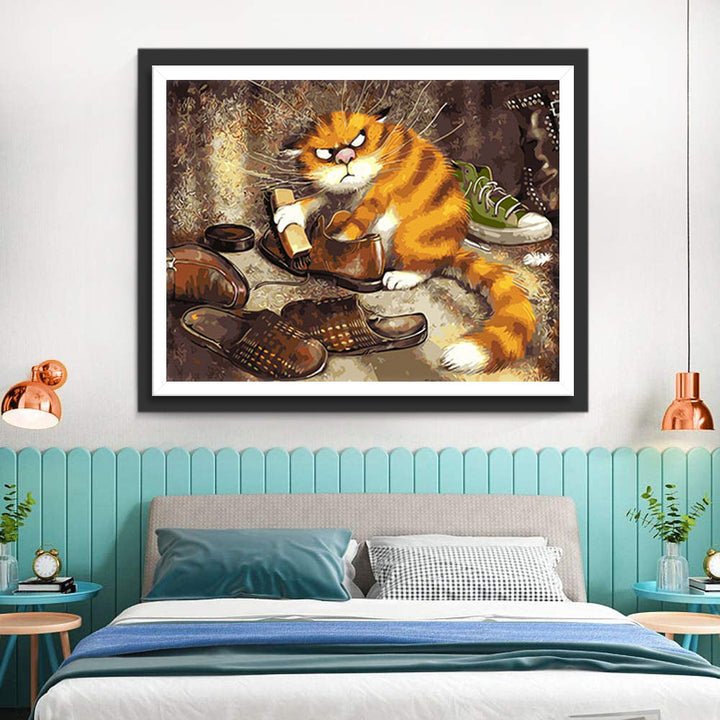Cartoon Kat die Schoenen Poetst Diamond Painting