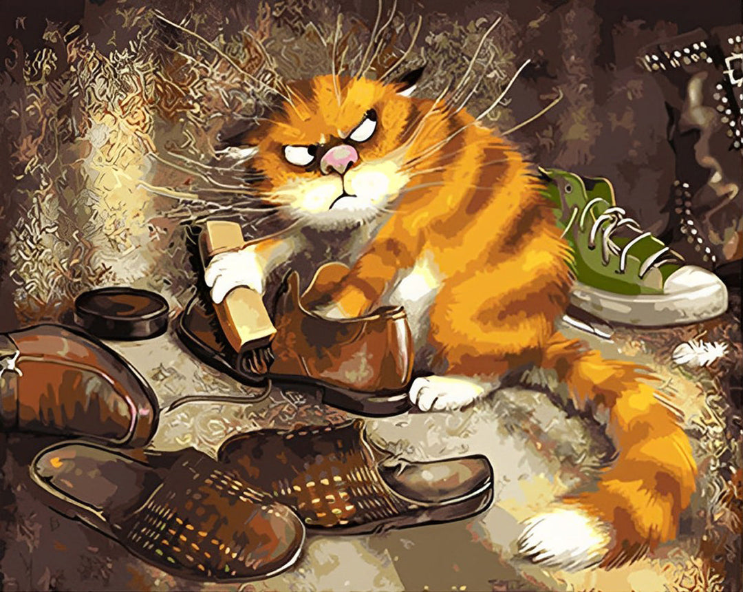 Cartoon Kat die Schoenen Poetst Diamond Painting