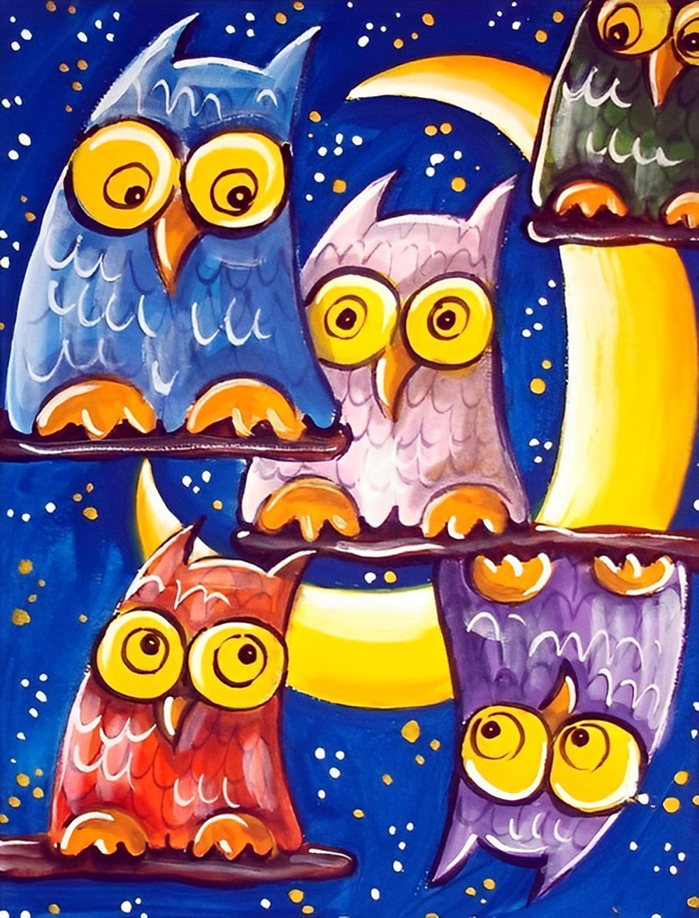 Cartoon Maan en Uilen Diamond Painting