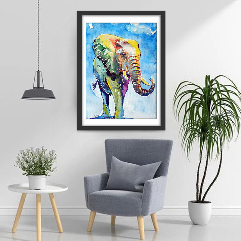 Cartoon Olifant in de Blauwe Lucht Diamond Painting