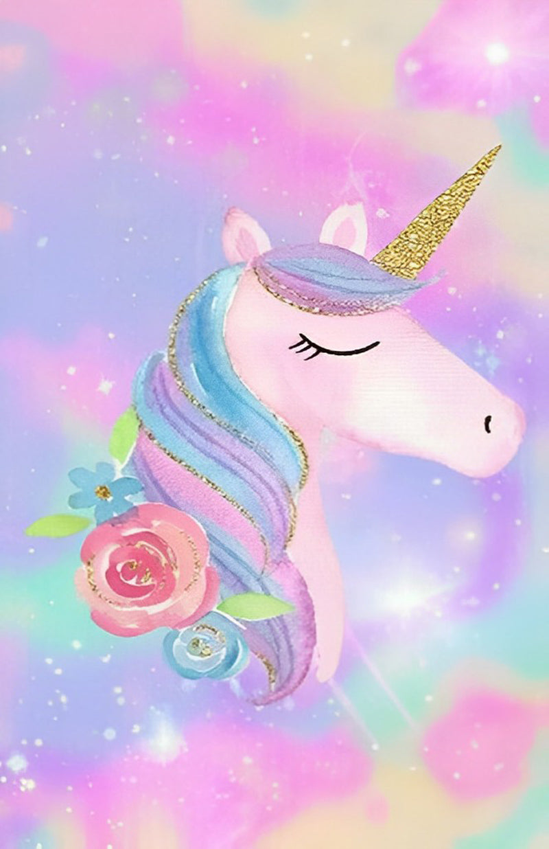 Cartoon Regenboog Eenhoorn met Roze Bloemen Diamond Painting