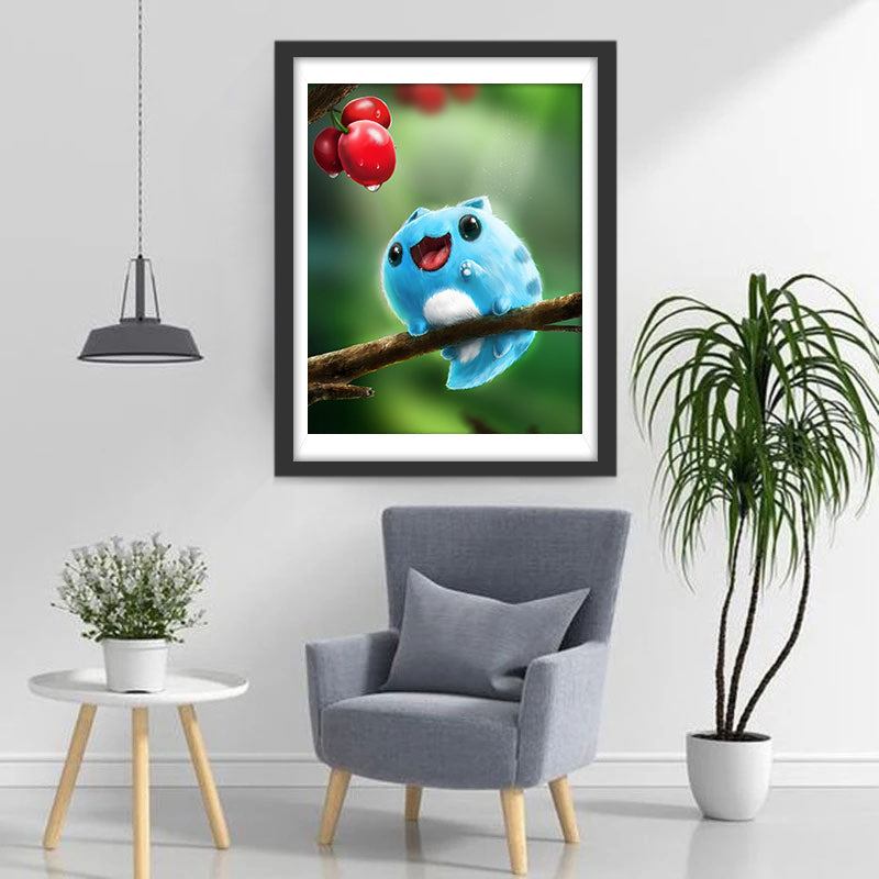 Cartoon Rotes Obstbuch mit Blauem Kätzchen Diamond Painting