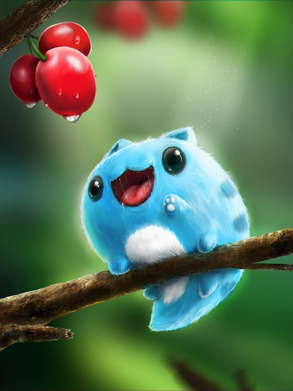 Cartoon Rotes Obstbuch mit Blauem Kätzchen Diamond Painting