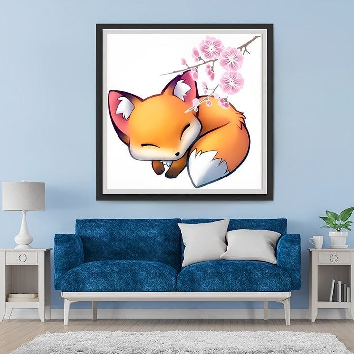 Cartoon Roze Bloem en Vos Diamond Painting