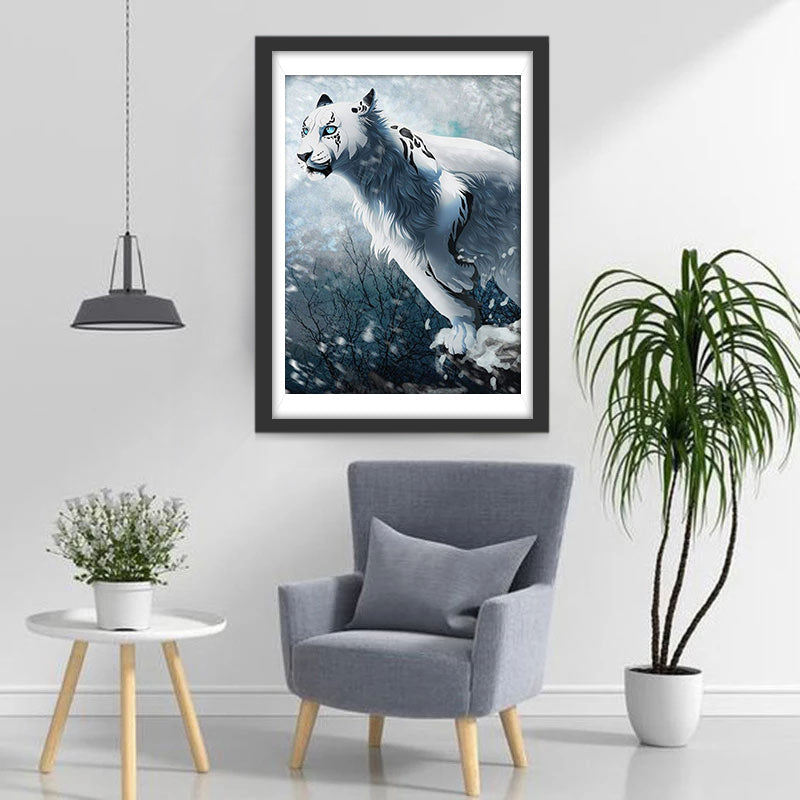 Cartoon Tijger die in de Sneeuw Springt Diamond Painting