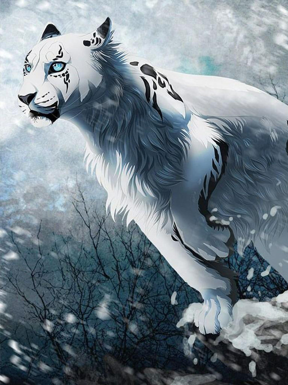 Cartoon Tijger die in de Sneeuw Springt Diamond Painting