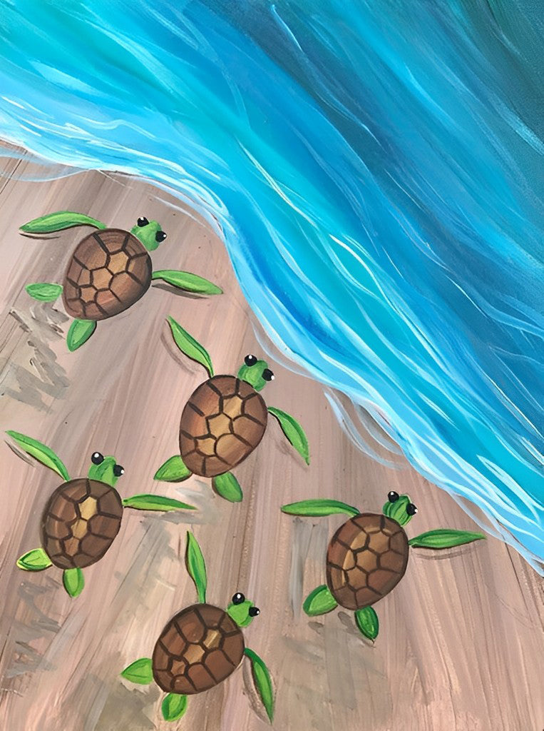 Cartoon Vijf Schildpadden op het Strand Diamond Painting
