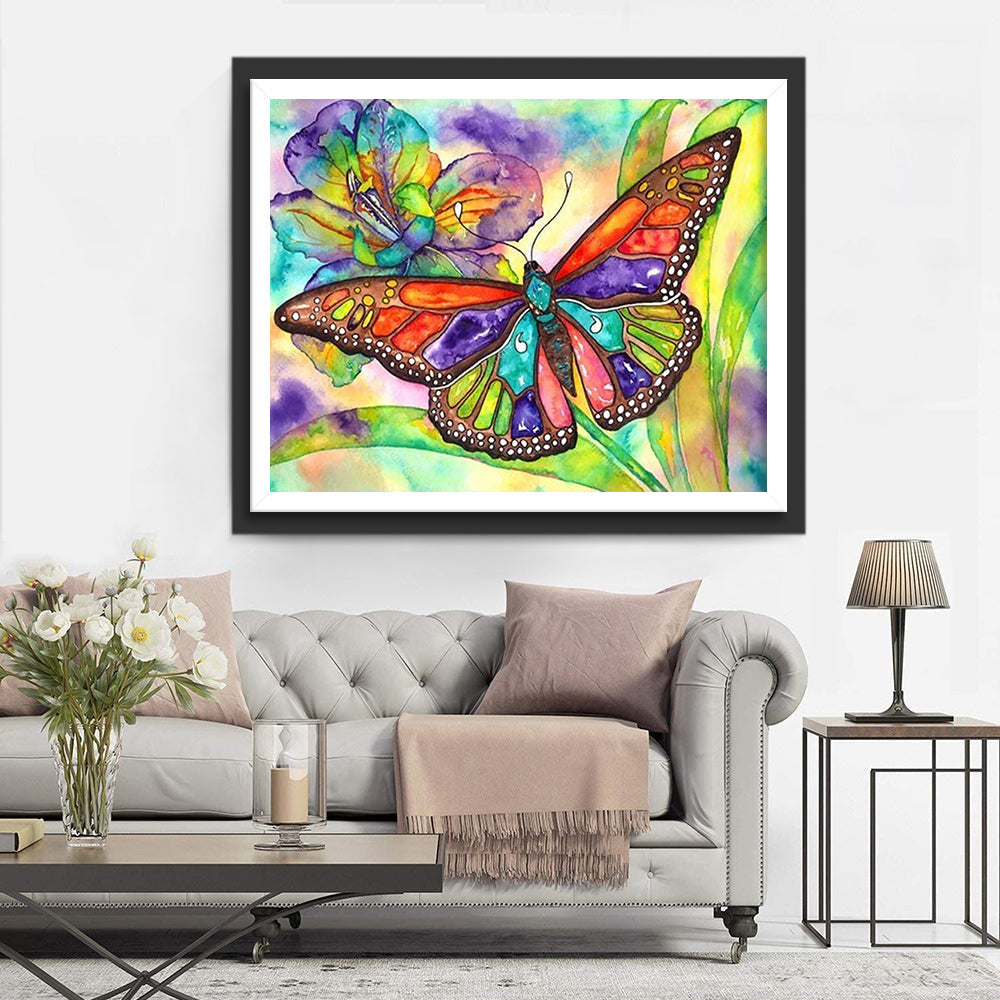 Cartoon Vlinder in Kleurrijke Bloemen Diamond Painting