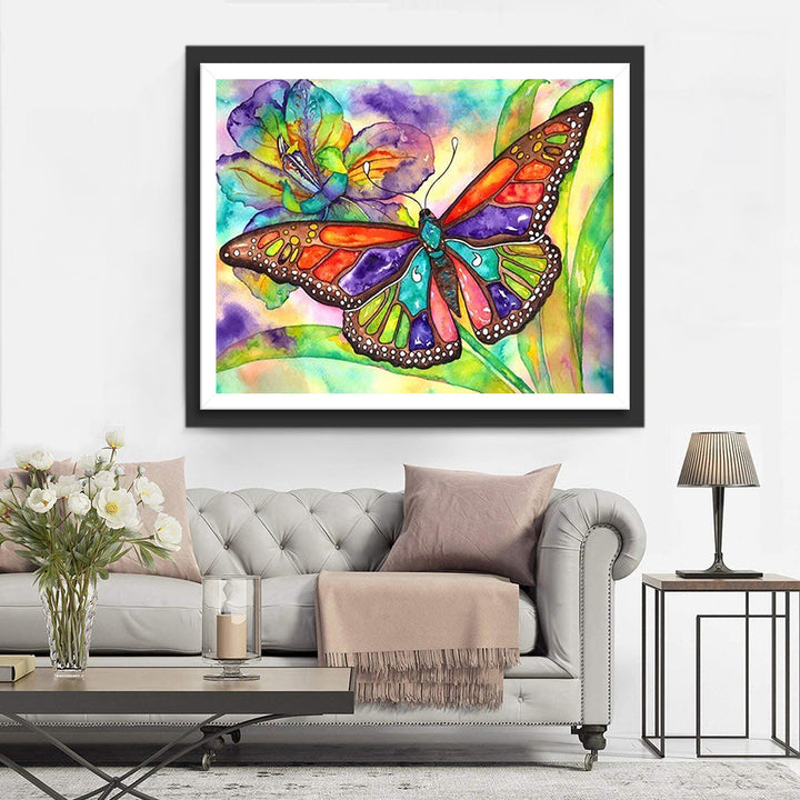 Cartoon Vlinder in Kleurrijke Bloemen Diamond Painting