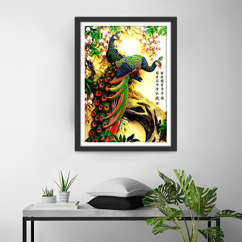 Chinees Schilderij Een Kleurrijke Pauw Diamond Painting
