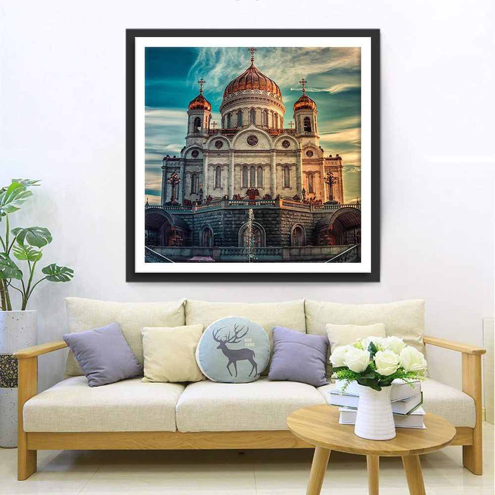 Christus-Verlosserkathedraal in Goud en Wit Diamond Painting