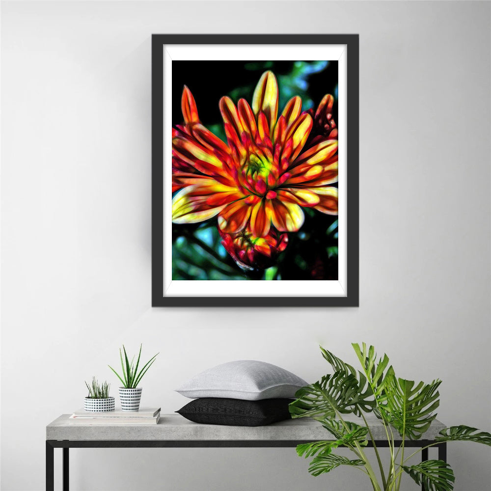Chrysant met Levendige Rood-gele Tinten Diamond Painting