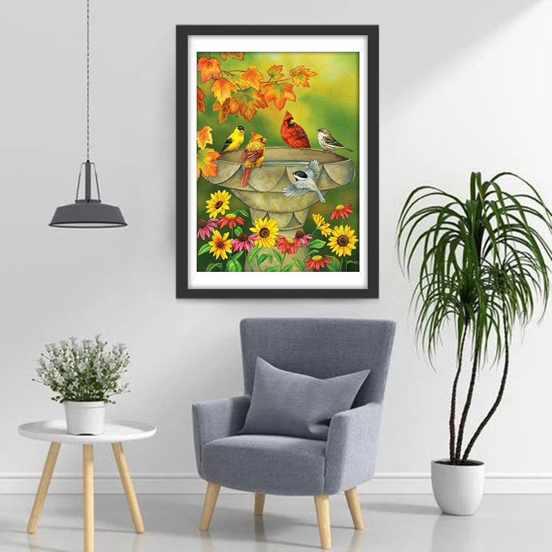 Chrysanten en Vogels onder de Esdoorn Diamond Painting