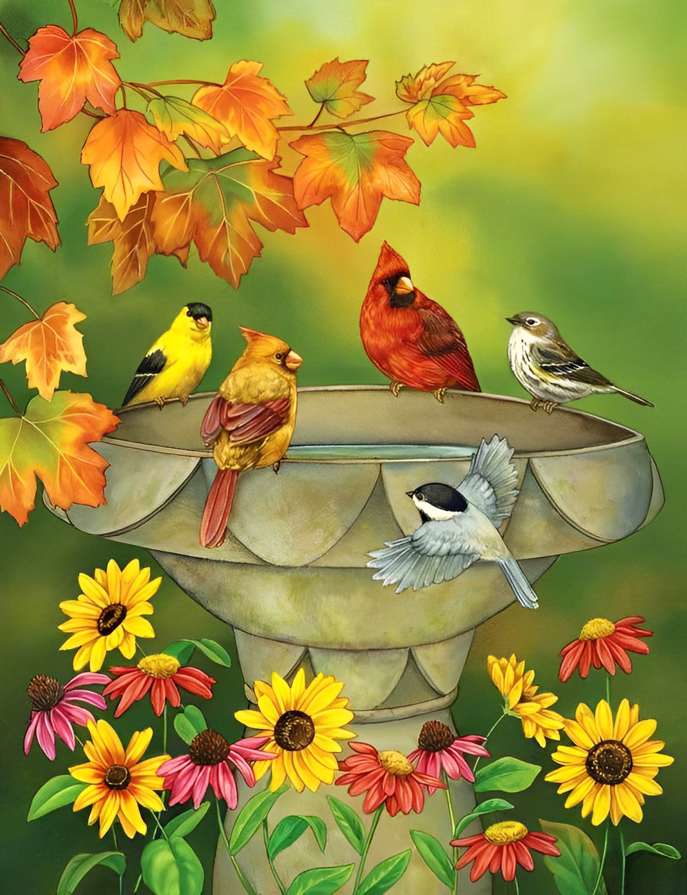 Chrysanten en Vogels onder de Esdoorn Diamond Painting