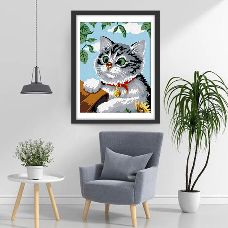 Chrysanthemum en een Kat met Bellen Diamond Painting