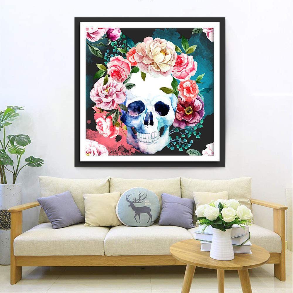 Creatief Bloemen-Schedelkunstwerk Diamond Painting