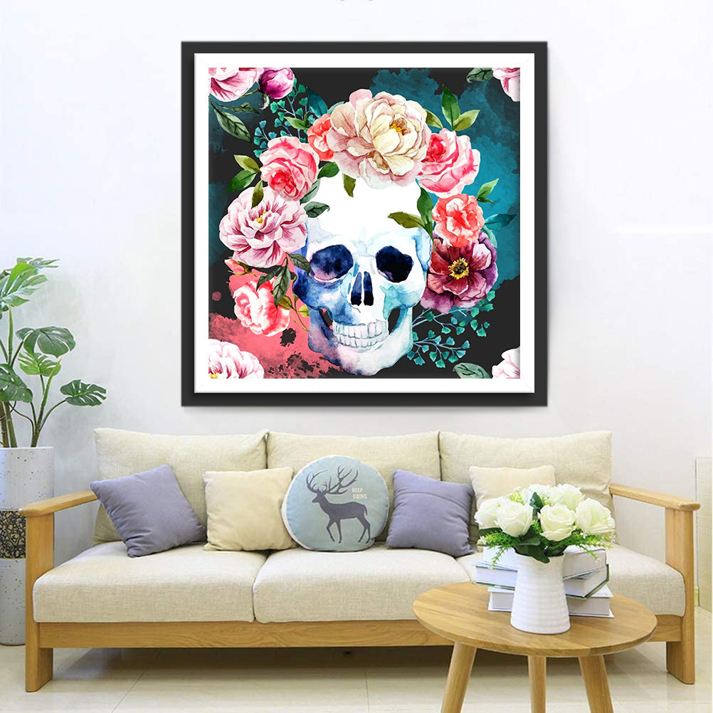 Creatief Bloemen-Schedelkunstwerk Diamond Painting