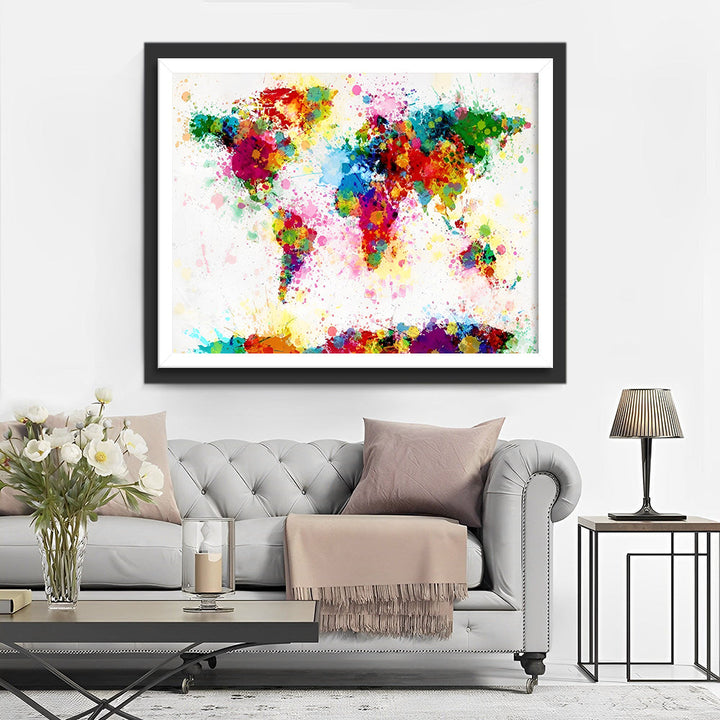 Creatief Levendig Kleurvlekkenwereldkaart Diamond Painting