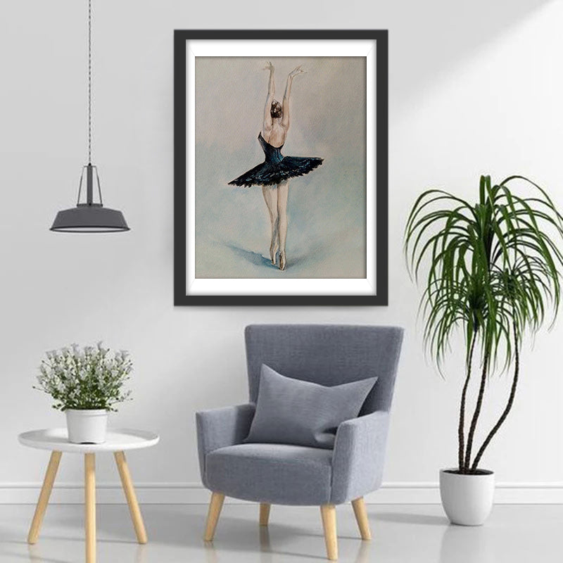 Danseres in Zwarte Tutu met Verheven Armen Diamond Painting