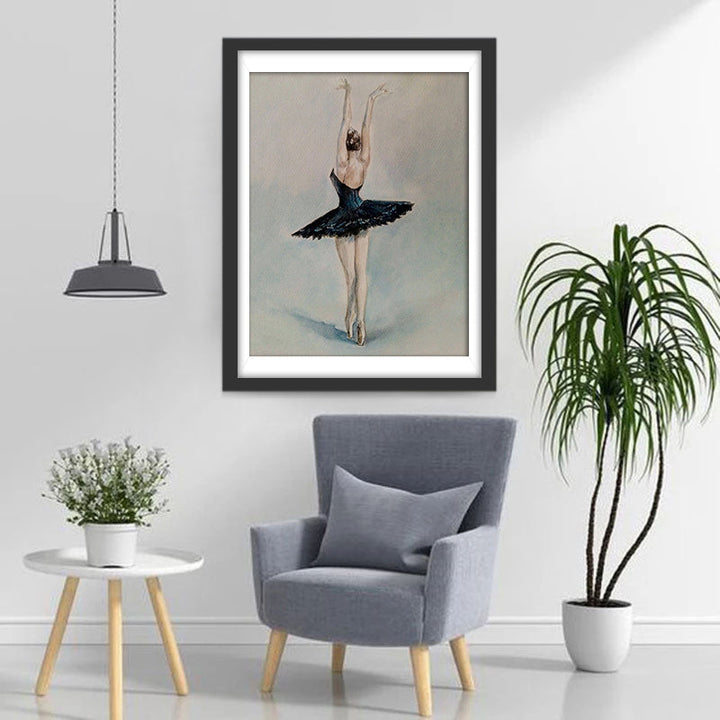 Danseres in Zwarte Tutu met Verheven Armen Diamond Painting