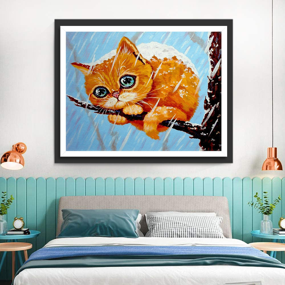 De Besneeuwde Kat Diamond Painting