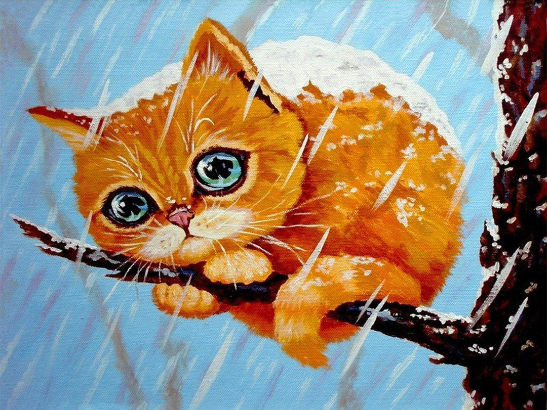De Besneeuwde Kat Diamond Painting