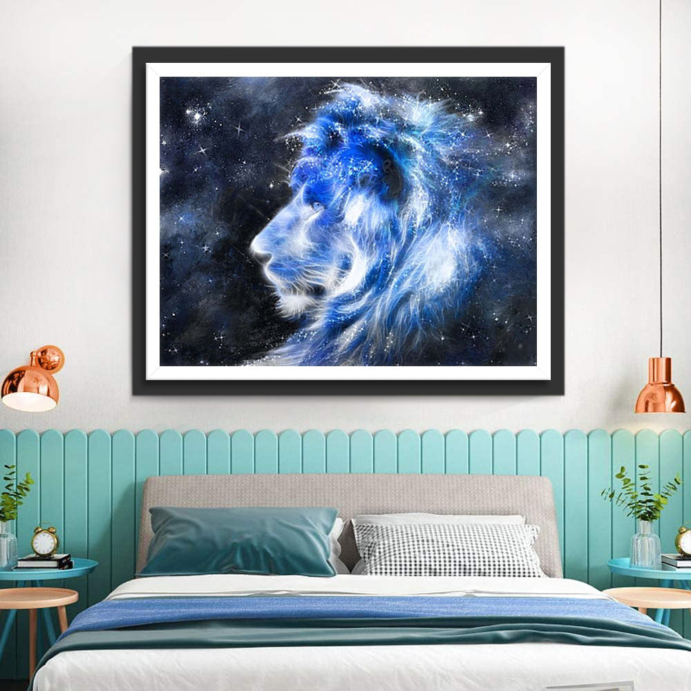 De Blauwe Leeuw onder de Sterrenhemel Diamond Painting