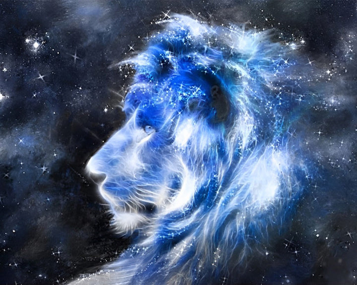 De Blauwe Leeuw onder de Sterrenhemel Diamond Painting