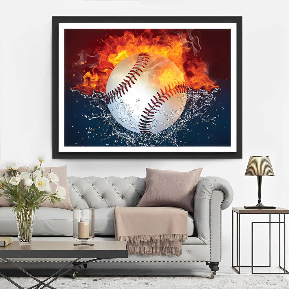 De Confrontatie van Vuur, Water en de Honkbal Diamond Painting