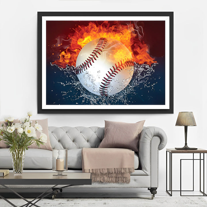 De Confrontatie van Vuur, Water en de Honkbal Diamond Painting