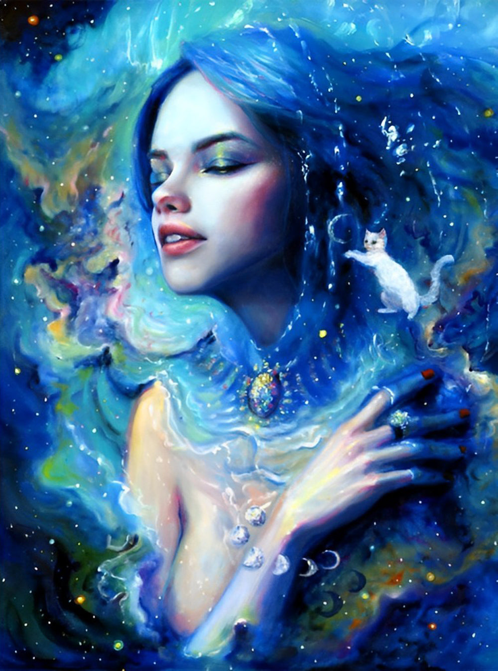 De Dromerige Geest in de Sterrengeheimen met Blauwe Haarweelde Diamond Painting