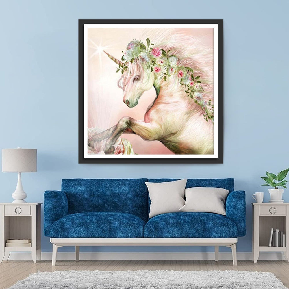 De Eenhoorn met Rozen op zijn Rug Diamond Painting