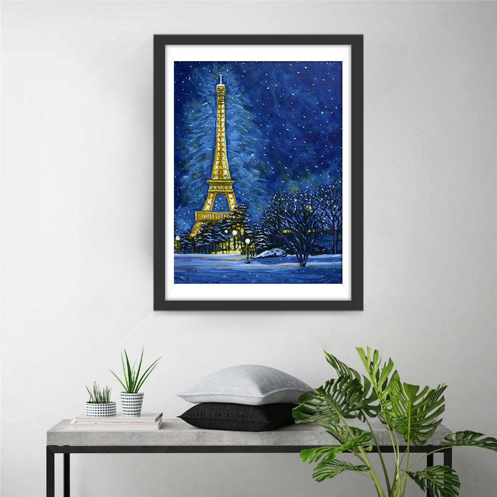 De Eiffeltoren in de Sneeuw Diamond Painting
