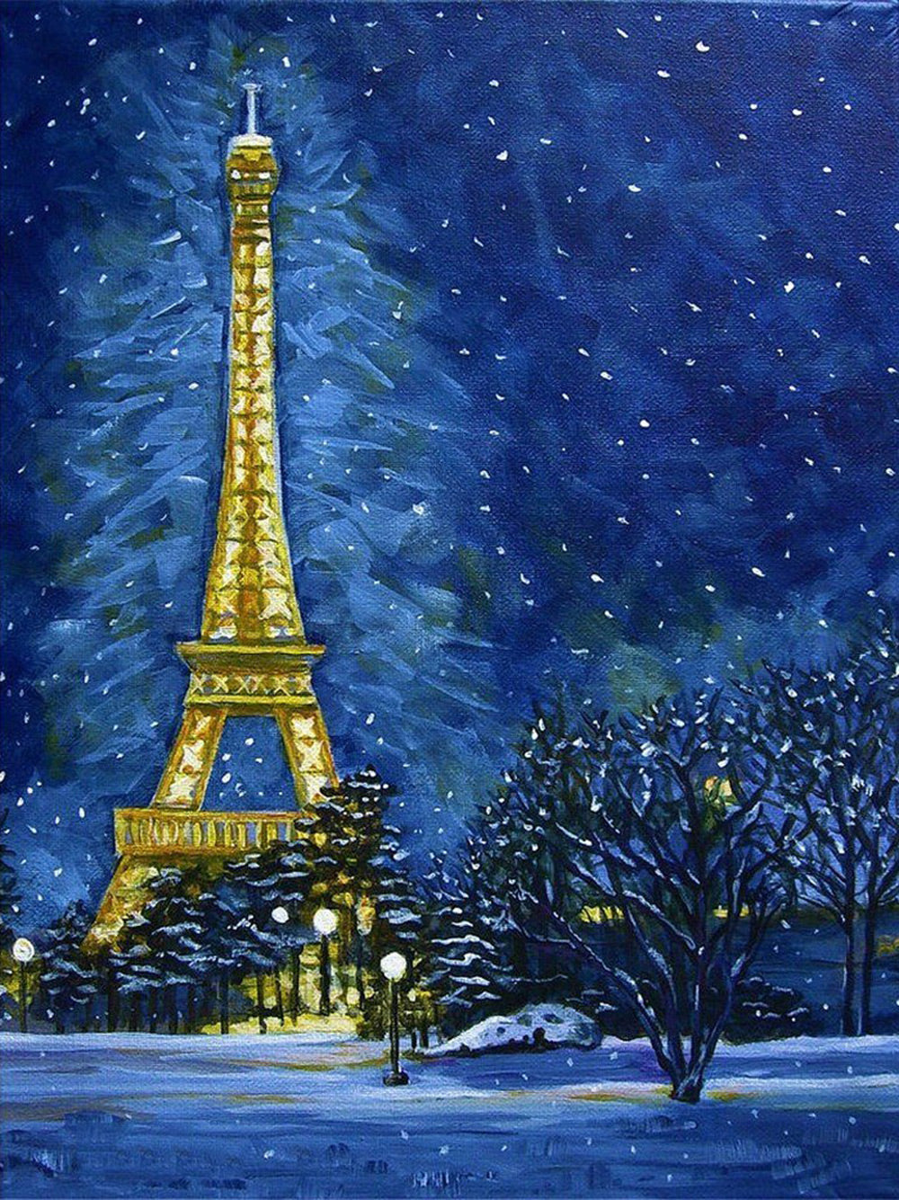 De Eiffeltoren in de Sneeuw Diamond Painting