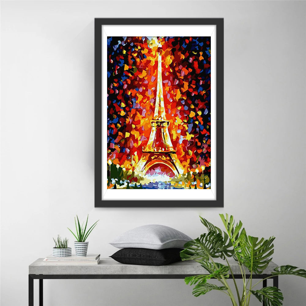 De Eiffeltoren in Vuurrood en Goud Diamond Painting