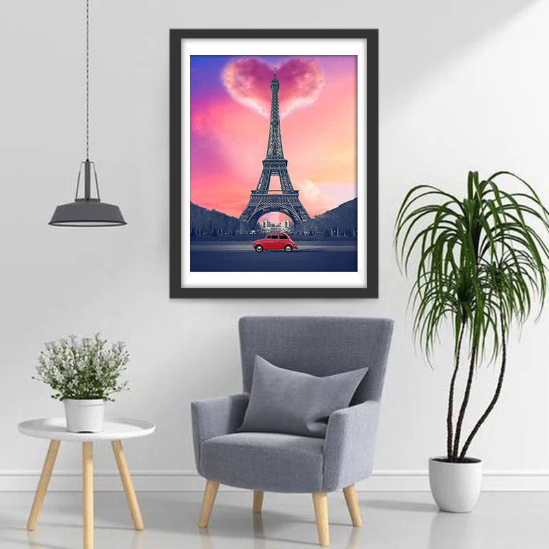 De Eiffeltoren met Hartvormige Wolk Diamond Painting