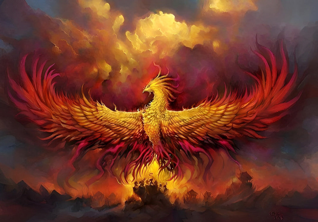De Feniks Spreidt zijn Vleugels uit in de Wolken Diamond Painting