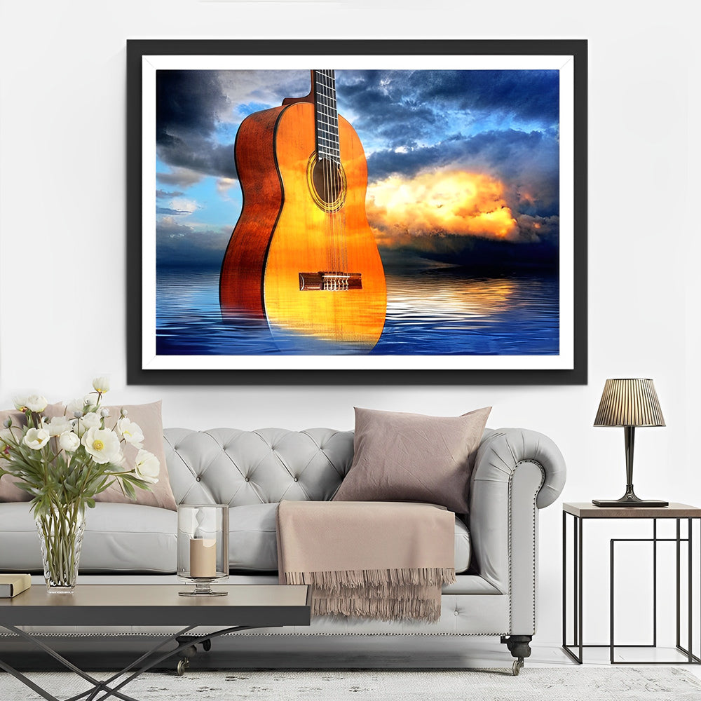 De Gitaar van Stilte in de Gloed van Wolken Diamond Painting