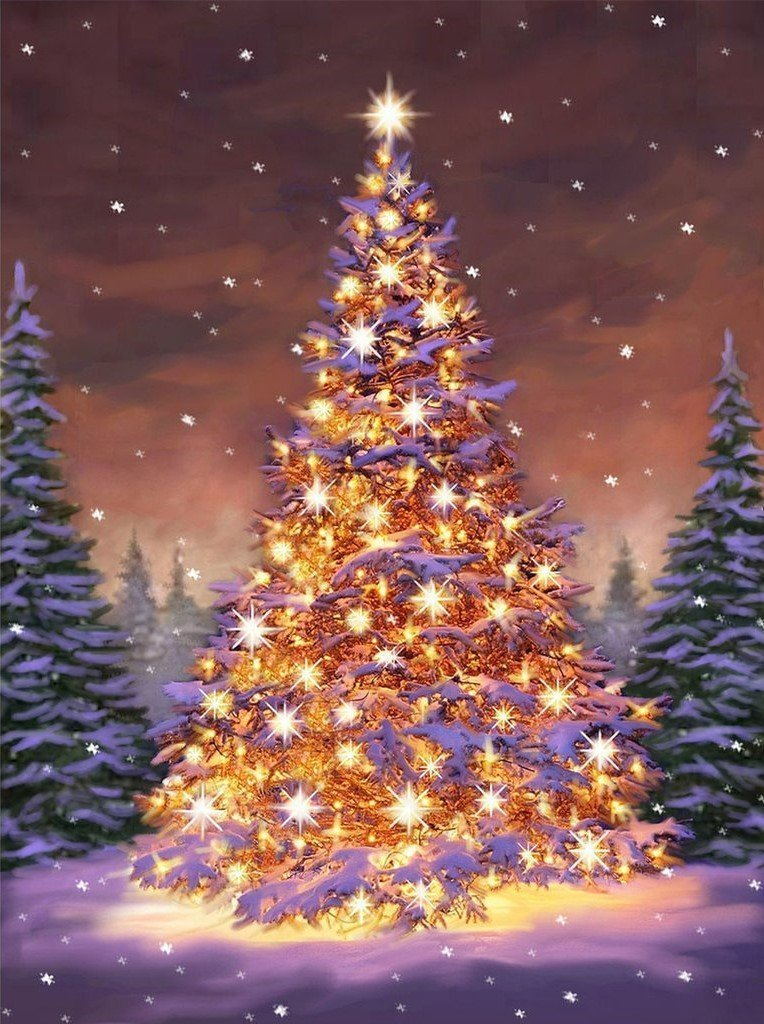 De Glimmende Kerstboom tussen de Sneeuwbomen Diamond Painting