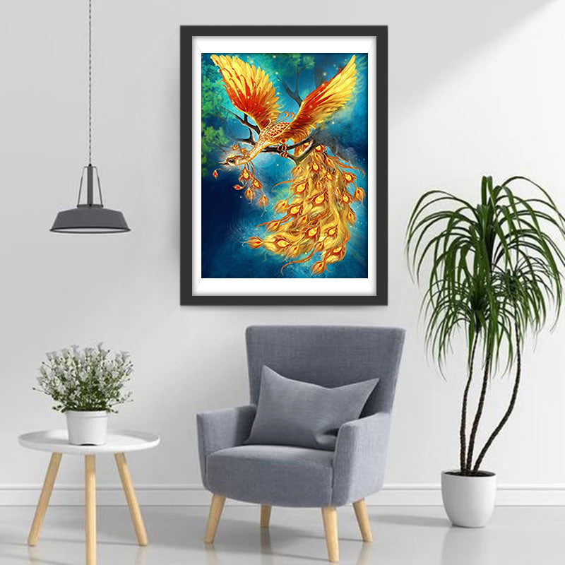 De Gouden Pauw op de Tak Diamond Painting