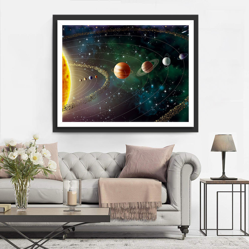 De Grandioze Orde van het Zonnestelsel in de Kosmos Diamond Painting