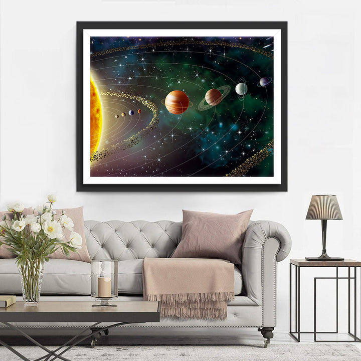 De Grandioze Orde van het Zonnestelsel in de Kosmos Diamond Painting