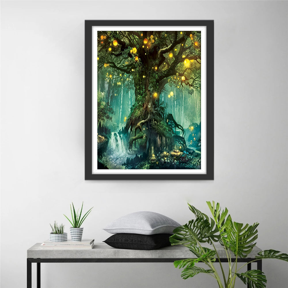 De Groene Boom met Gouden Vruchten Diamond Painting