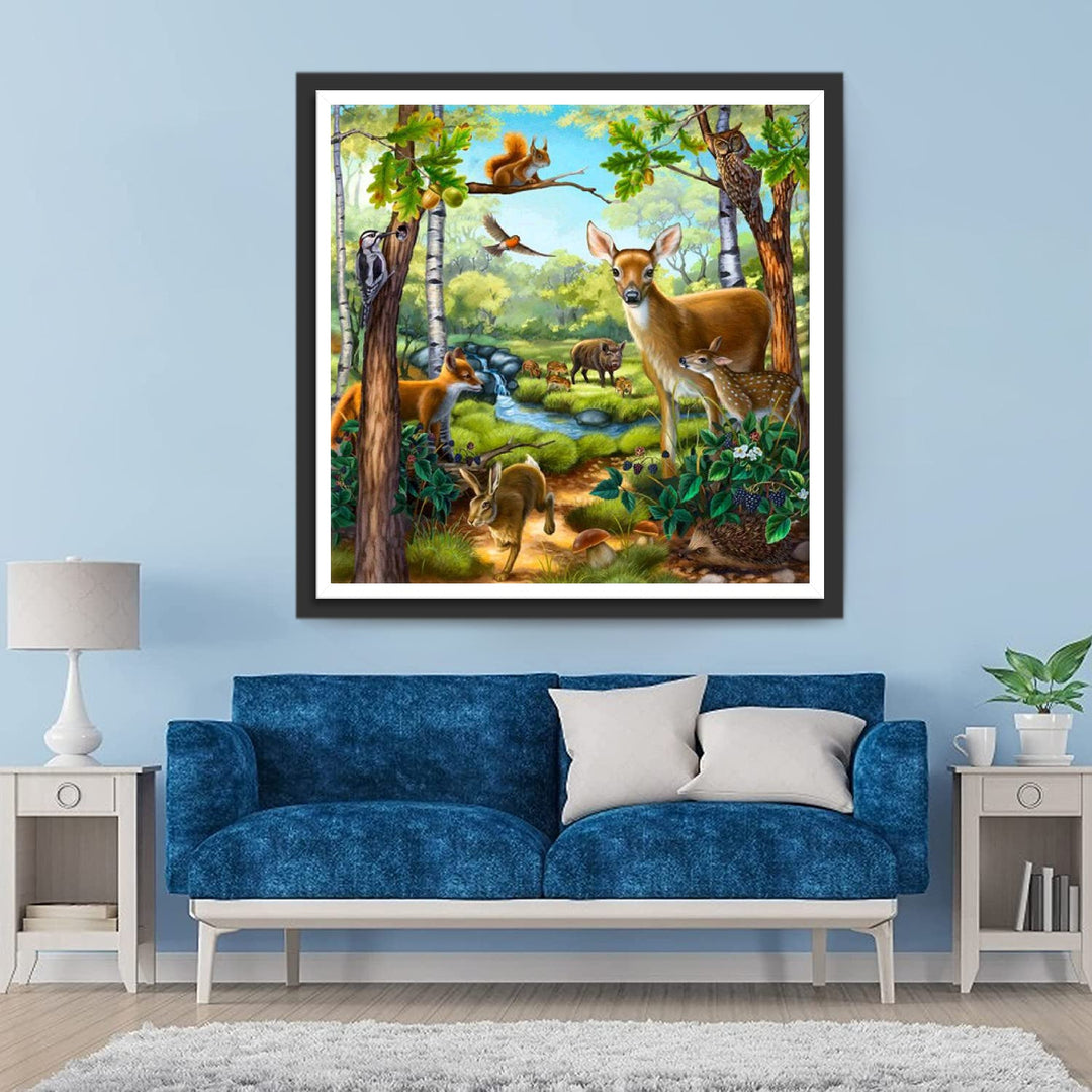 De Herten en Vele Andere Dieren in het Bos Diamond Painting