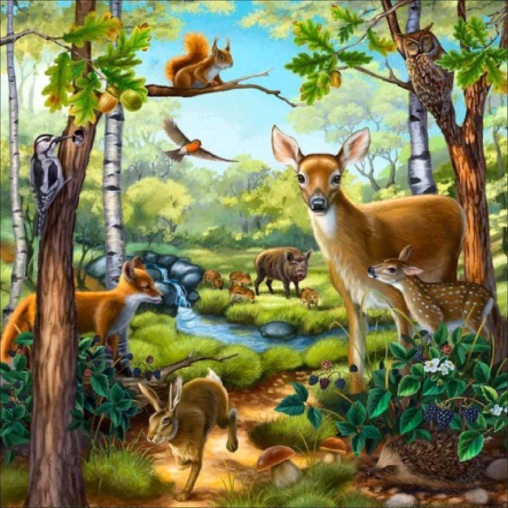 De Herten en Vele Andere Dieren in het Bos Diamond Painting