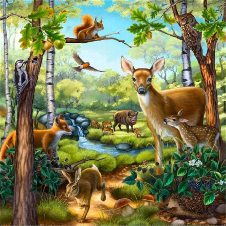 De Herten en Vele Andere Dieren in het Bos Diamond Painting