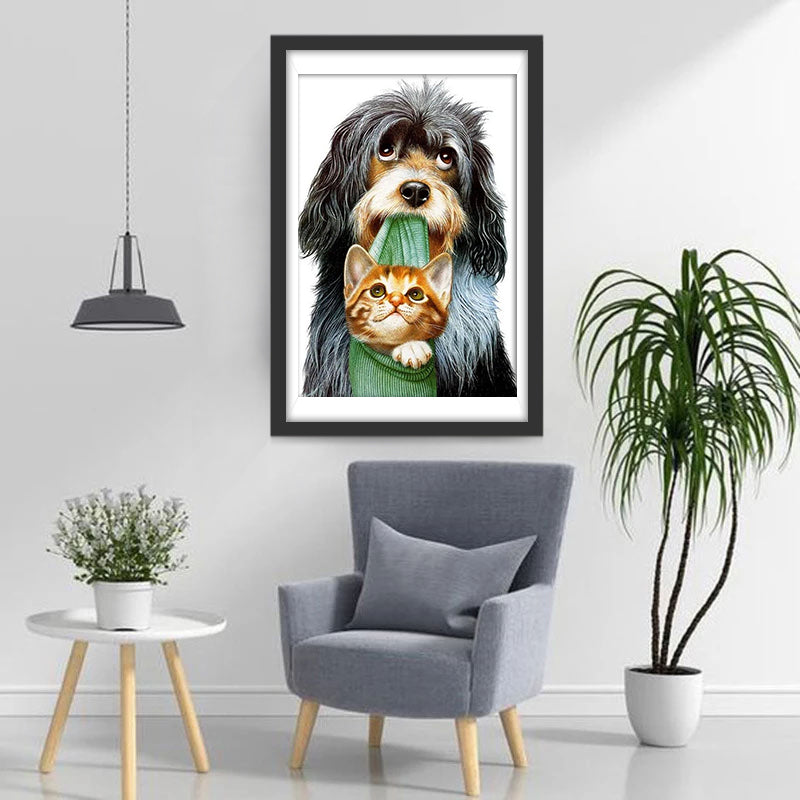 De Hond Draagt de Kat in zijn Bek Diamond Painting