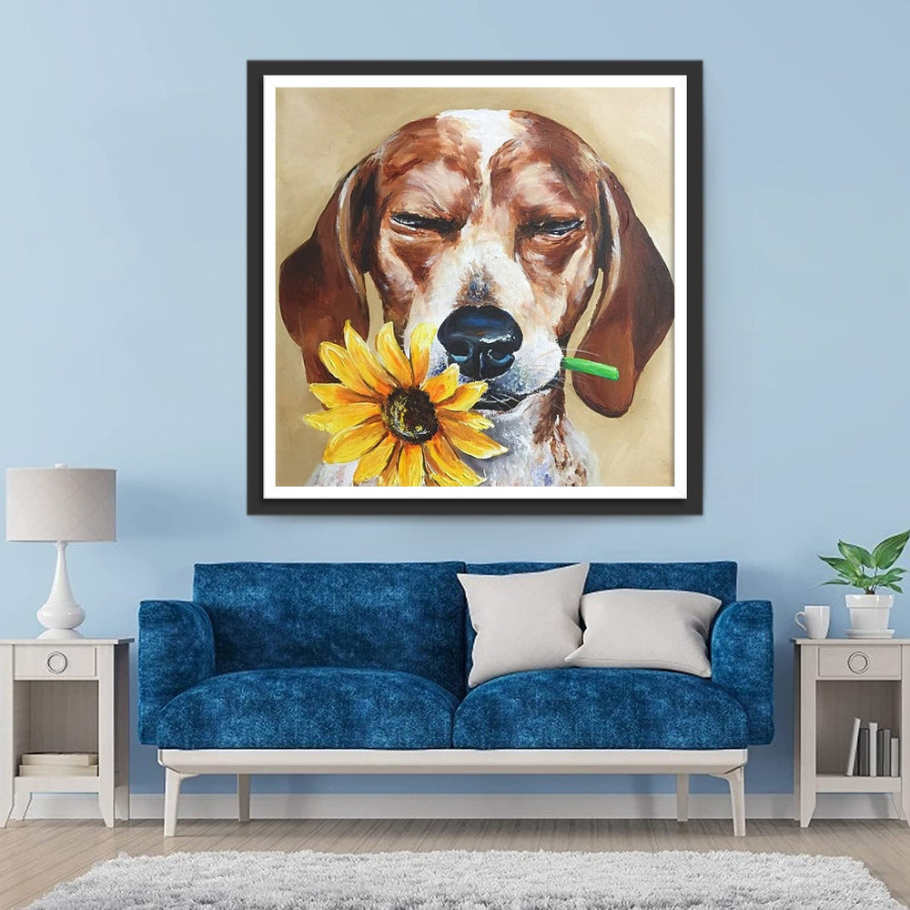 De Hond met het Madeliefje Diamond Painting